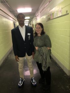 Mrs. Arnold and our student ambasador Tyson Harrington visited Anna L. Lingelbach School