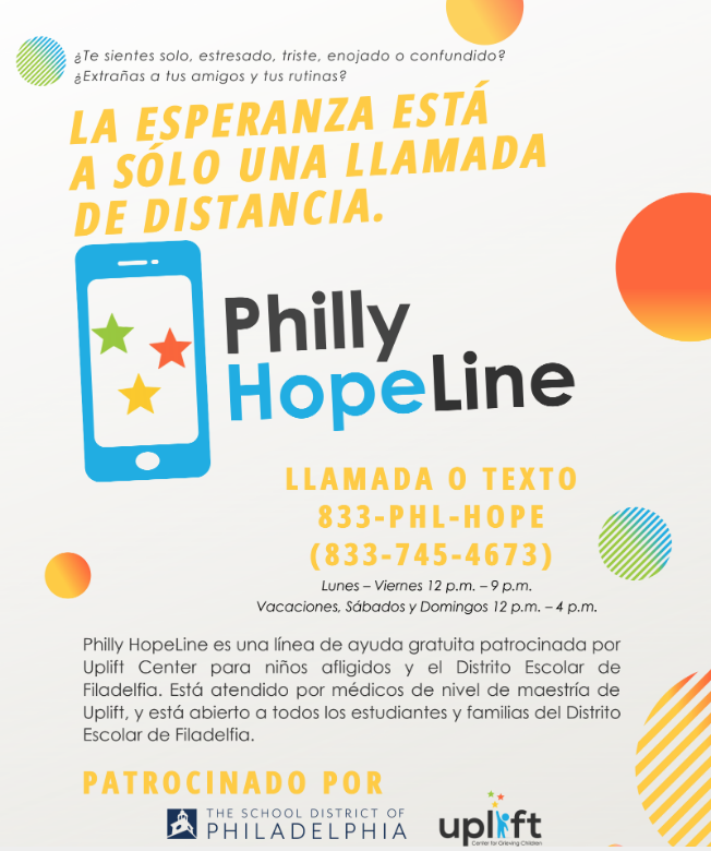 Philly Hope Line FLyer Spanish